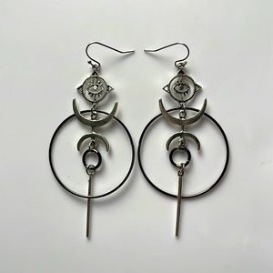 Eye Moon child Dangle earrings Gold Gunmetal 2+ 20% off 3+ ship free